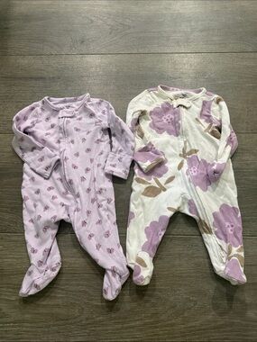 Carter's Lavender and White Floral Footed One-Piece Sleepers - 2 Pack